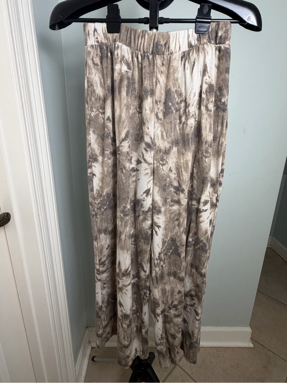 Easel Taupe Cream Abstract Print Wide Leg Pull-On Pants Size Large
